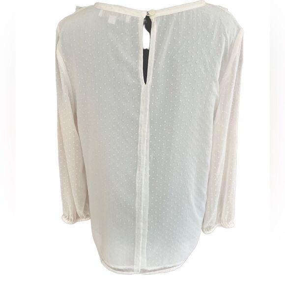 Loft ivory Swiss Dot lined blouse with ruffles and front detailing size M. - Picture 3 of 7